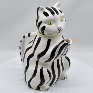 Vintage Gloria Vanderbilt Taste Seller By Sigma Cat Teapot Striped Porcelain